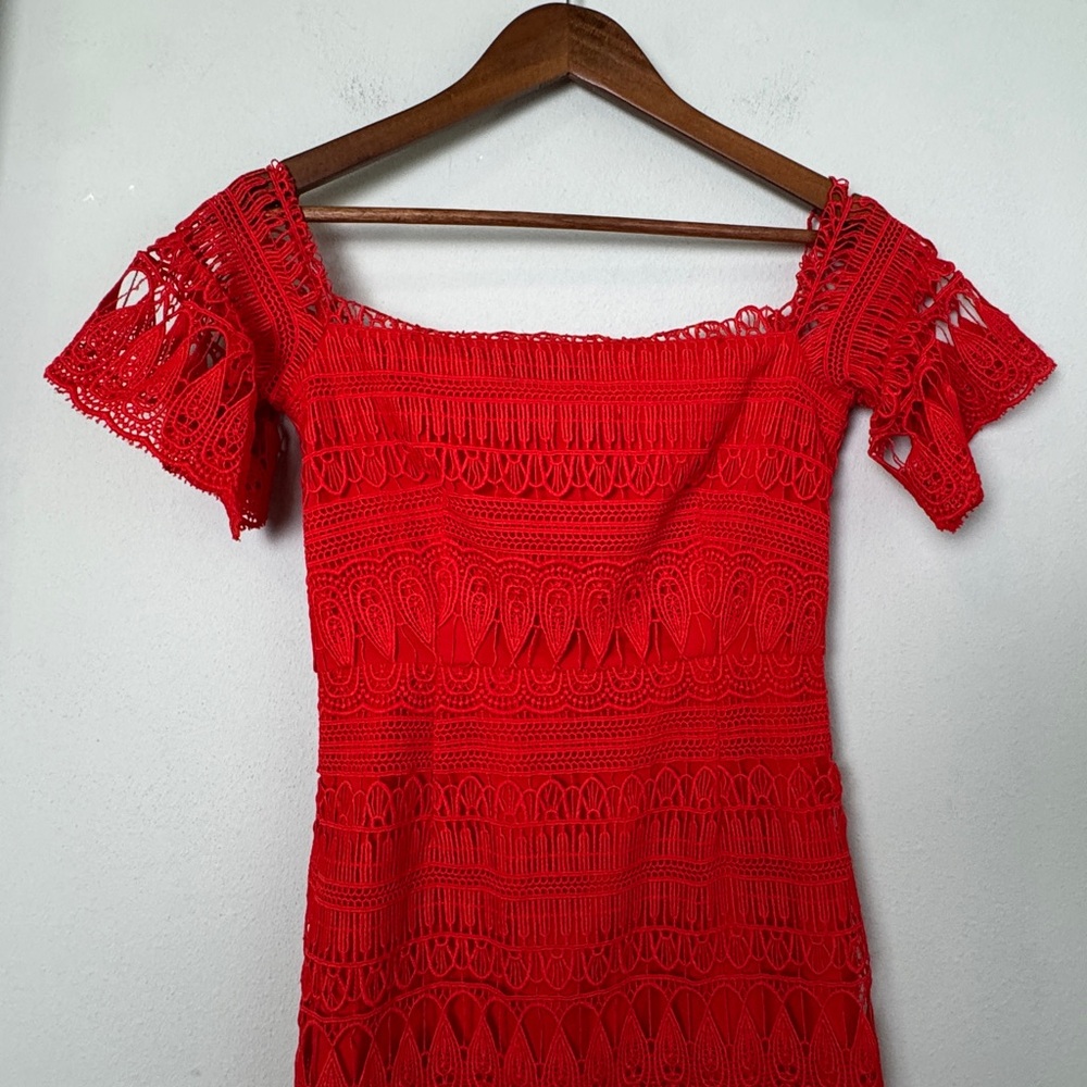 Saylor x Free People Mariah Lace Crotchet Midi Dress Red‎ Size Small - Picture 3 of 11